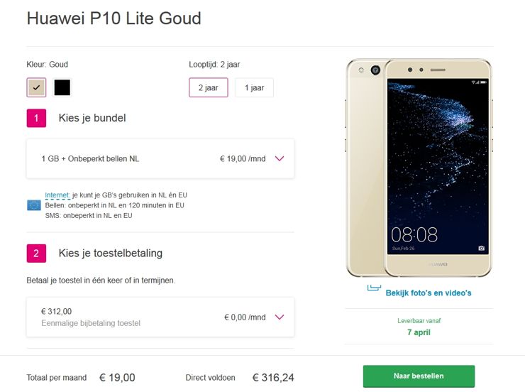 Huawei P10 Lite in the offer of Dutch T-Mobile